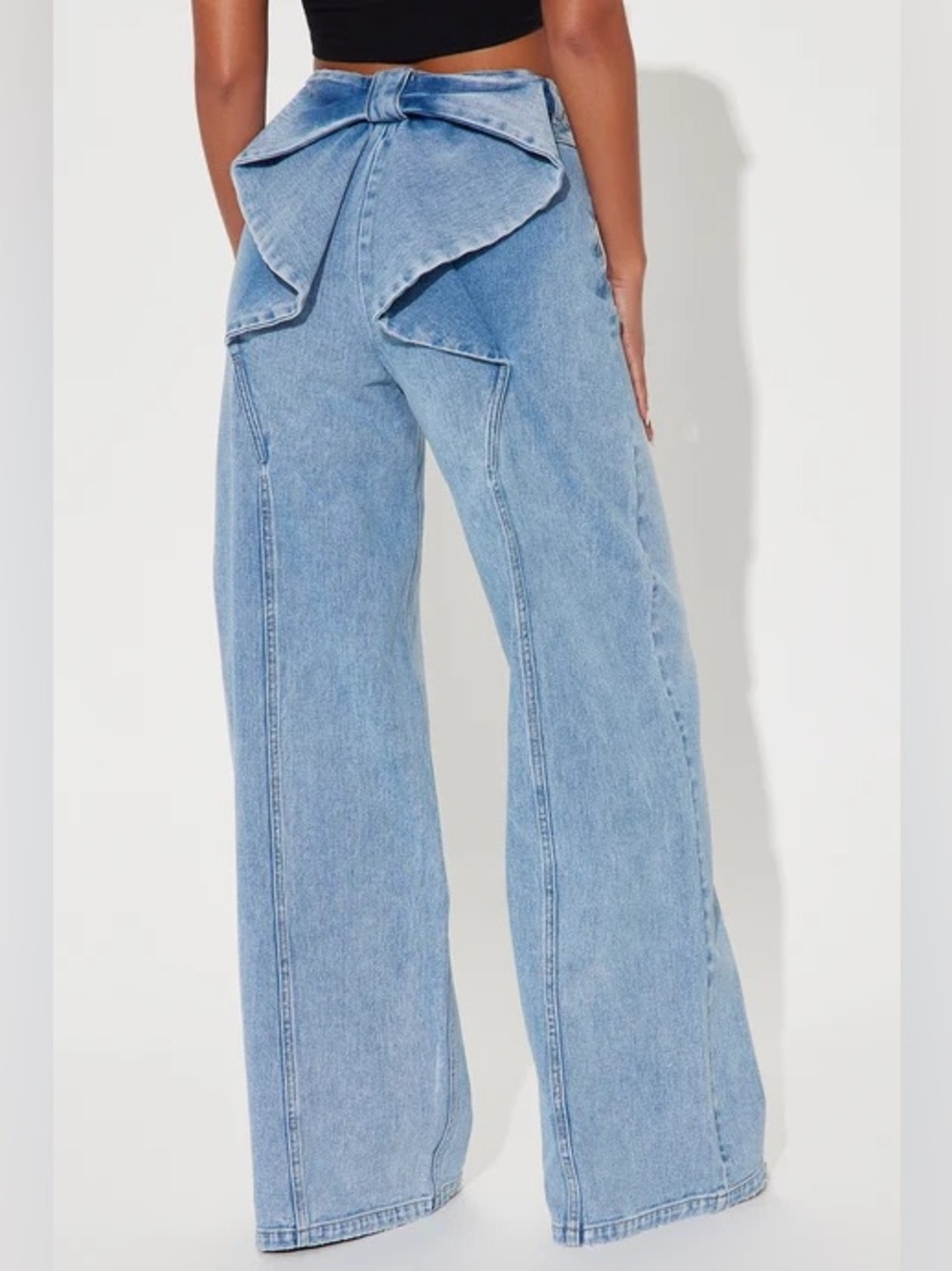 Fashion Nova Brianca Bow Wide Leg Jeans Light Wash Size 15 NWT